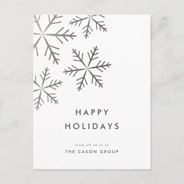 Modern Elegant Silver Snowflakes Business Holiday Postcard (Front)