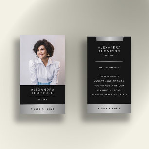 Modern Elegant Silver Stripe Professional Photo Business Card