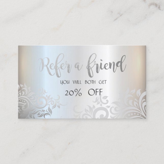 Modern Elegant Silver Swirls  Referral Card (Front)