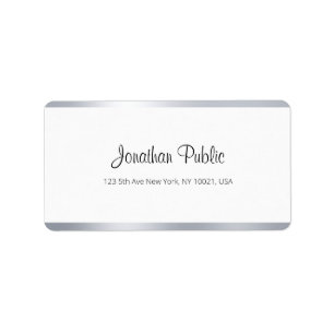 Modern Elegant Silver White Calligraphy Script Top Label