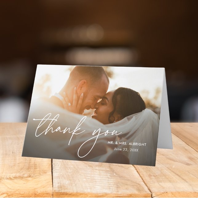 Modern Elegant Simple 2 Photos Wedding Folded Thank You Card (Creator Uploaded)