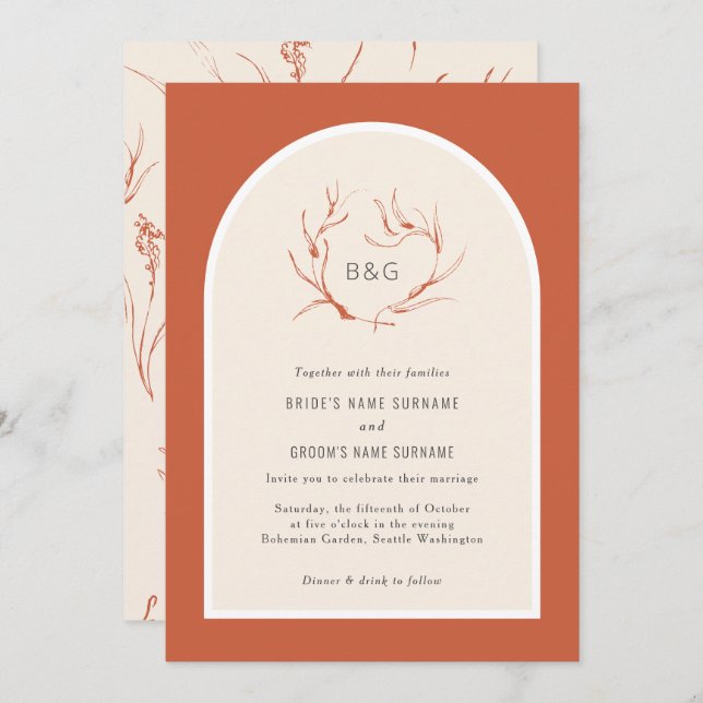 Modern Elegant Simple Arch Terracotta Wedding Invitation (Front/Back)