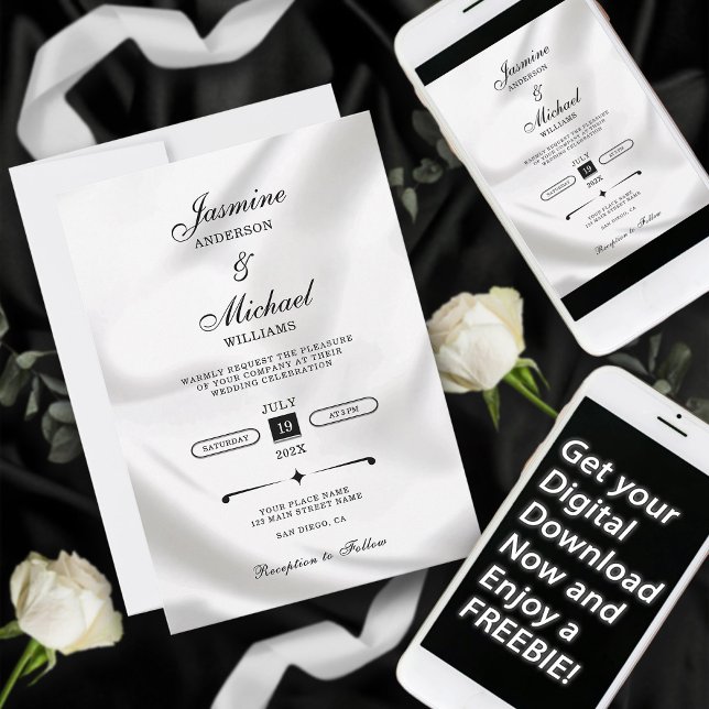 Modern Elegant Simple Black and White Wedding Invitation (Creator Uploaded)