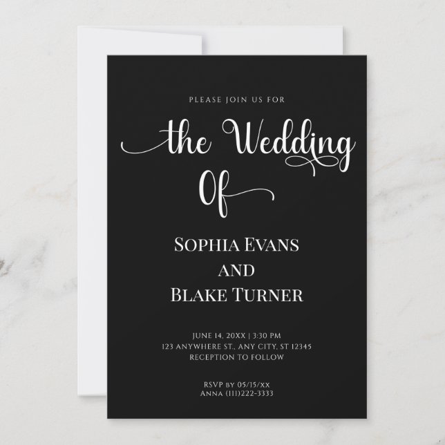 Modern Elegant Simple Black and White Wedding Invitation (Front)