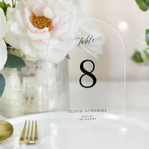 Modern elegant simple black script arch wedding acrylic invitations