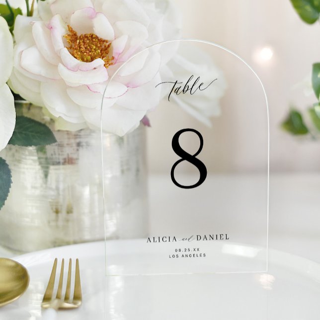 Modern elegant simple black script arch wedding acrylic invitations (Creator Uploaded)