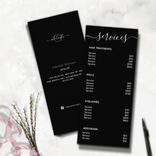 Modern Elegant Simple Black Spa Salon Service Menu