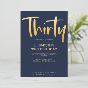 Modern Elegant Simple Blue 30th Birthday Party Invitation