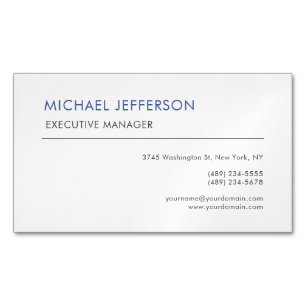 Modern Elegant Simple Blue White Magnetic Business Card