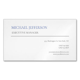 Modern Elegant Simple Blue White Magnetic Business Card