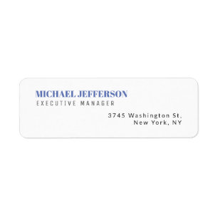Modern Elegant Simple Blue White Return Address Label