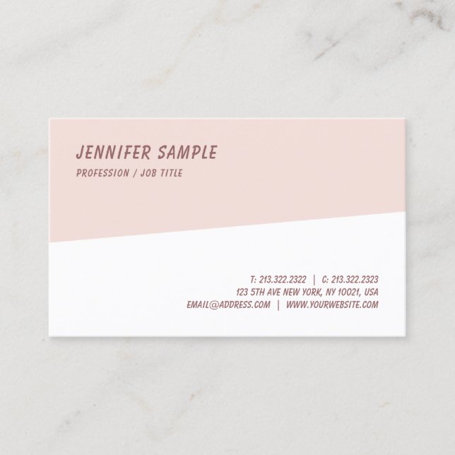 Modern Elegant Simple Blush Pink White Template Business Card (Front)