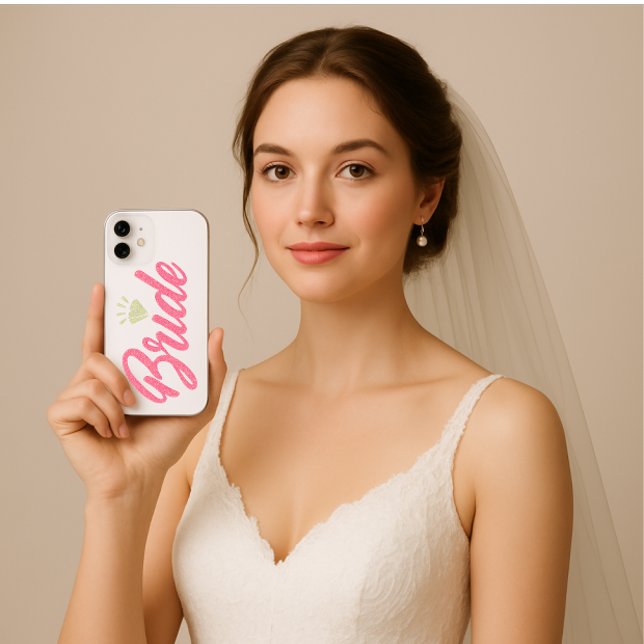 Modern Elegant Simple Bride Glittery Pink Diamond iPhone 16 Case (Modern simple wedding bride iphone case)