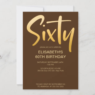 Modern Elegant Simple Brown 60th Birthday Party Invitation