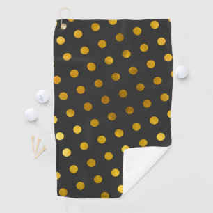 Modern Elegant Simple Charcoal & Gold Polka Dots Golf Towel