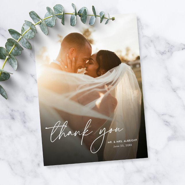 Modern Elegant Simple Chic 2 Photos Wedding Thank You Card (Creator Uploaded)