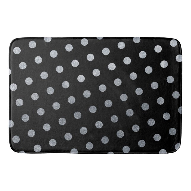Modern Elegant Simple Chic Black Silver Polka Dots Bath Mat (Front)