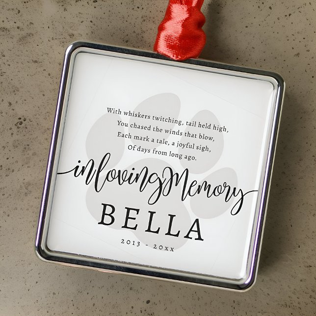 Modern Elegant Simple Chic Paw Pet Cat Memorial Metal Ornament (Creator Uploaded)