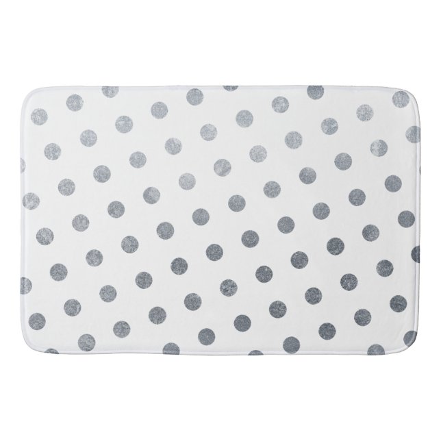 Modern Elegant Simple Chic White Silver Polka Dots Bath Mat (Front)