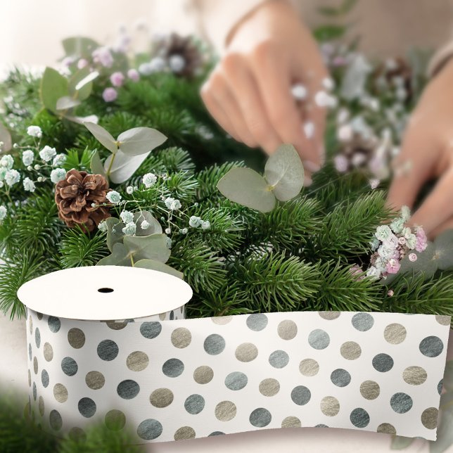 Modern Elegant Simple Chic White Silver Polka Dots Satin Ribbon (Creator Uploaded)