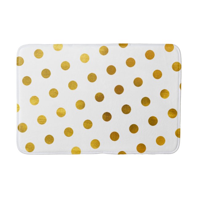 Modern Elegant Simple Classy White Gold Polka Dots Bath Mat (Front)