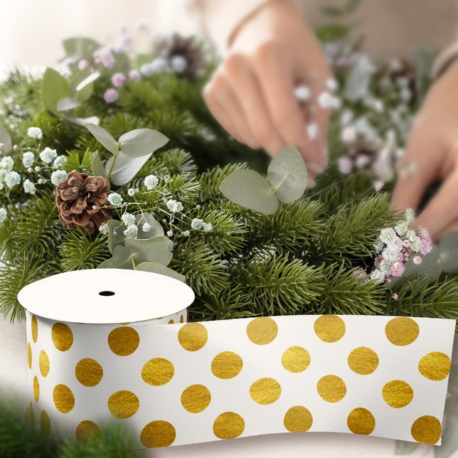 Modern Elegant Simple Classy White Gold Polka Dots Satin Ribbon (Creator Uploaded)