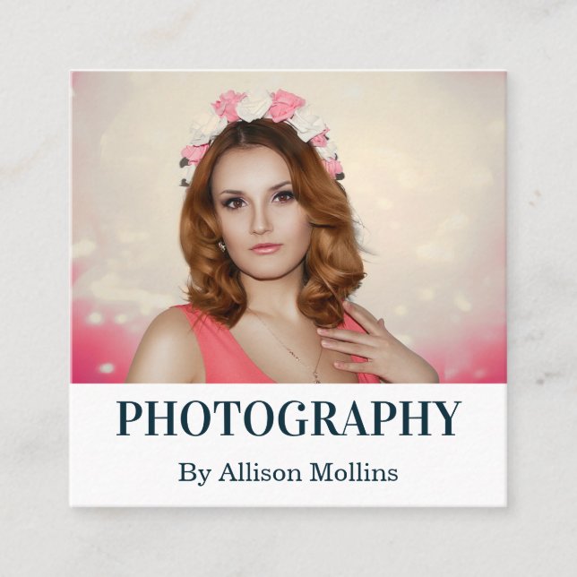 Modern Elegant Simple & Clean Photography Square Business Card (Front)