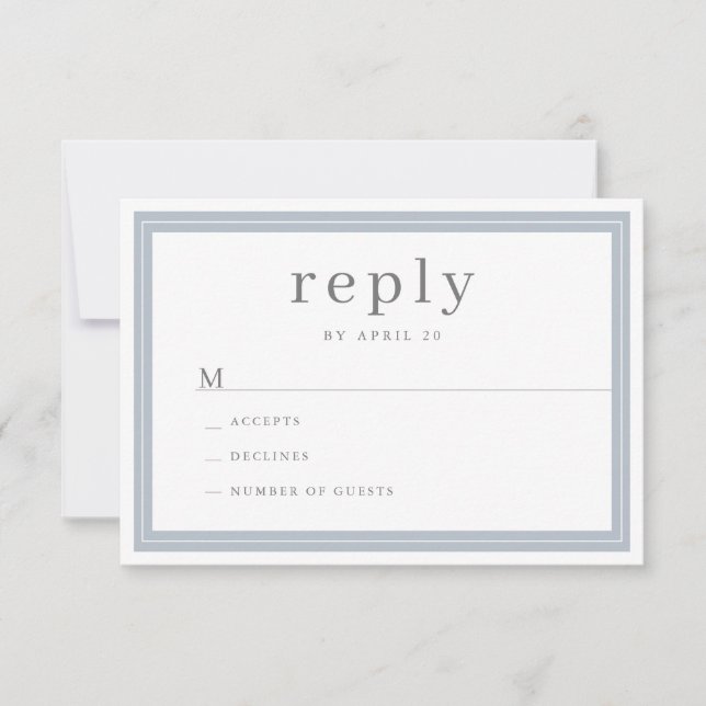Modern Elegant Simple Dusty Blue Border Wedding RSVP Card (Front)