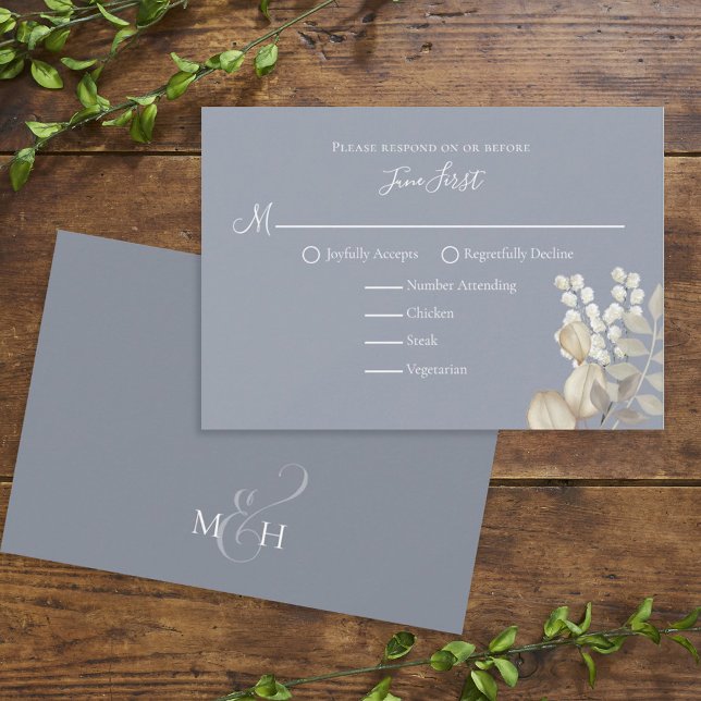 Modern Elegant Simple Dusty Blue Ivory Meal Choice RSVP Card (Creator Uploaded)