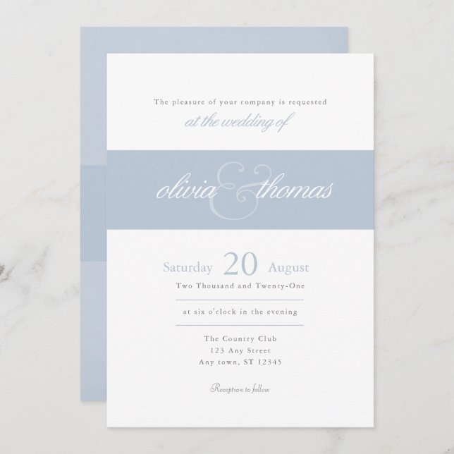 Modern Elegant Simple Dusty Blue Script Wedding Invitation (Front/Back)