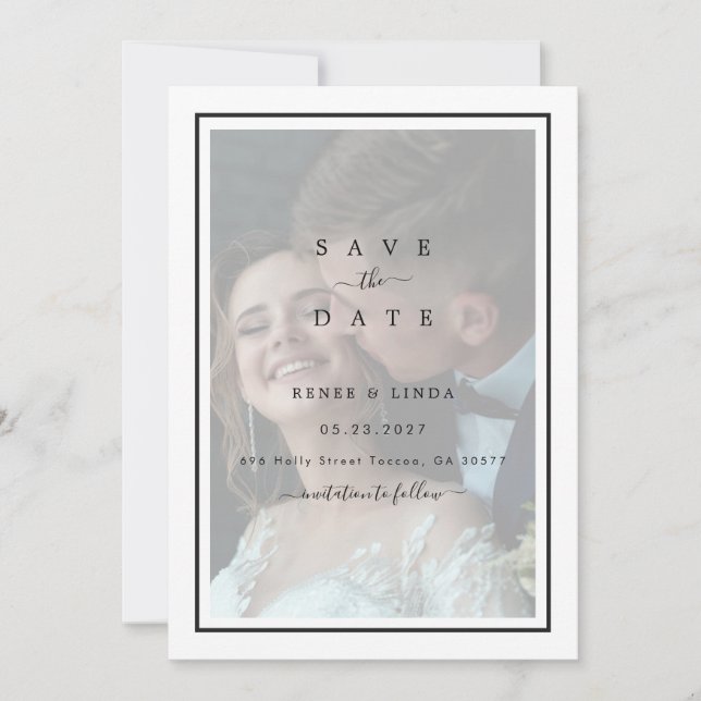Modern Elegant Simple Frame Photo Overlay Wedding Save The Date (Front)