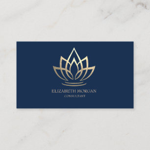 Modern Elegant Simple Gold Lotus Navy Blue Business Card