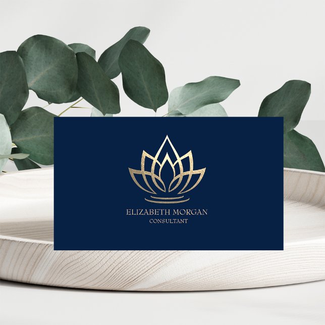 Modern Elegant Simple Gold Lotus Navy Blue Business Card (Creator Uploaded)
