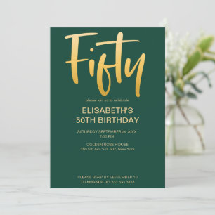 Modern Elegant Simple Green 50th Birthday Party Invitation
