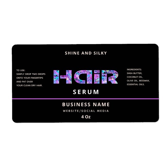 Modern elegant  simple hair serum label (Front)