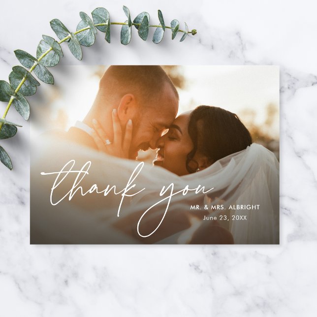 Modern Elegant Simple Hand Lettered Photos Wedding Thank You Card (Creator Uploaded)