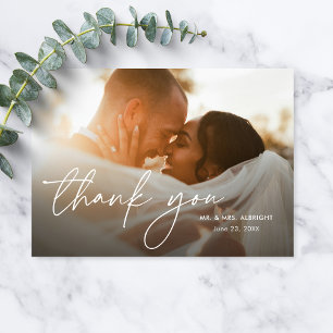 Modern Elegant Simple Handwritten Photo Wedding Thank You Card