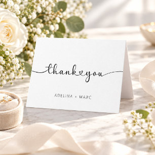 Modern Elegant Simple Hearts Script Wedding Thank You Card