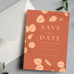 Modern Elegant Simple Leaf orange Wedding Save The Date