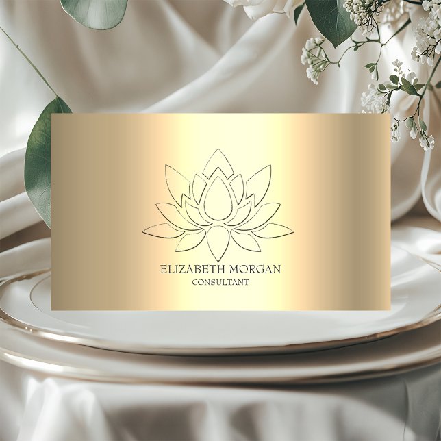 Modern Elegant Simple Lotus Gold Metallic  Business Card (Creator Uploaded)