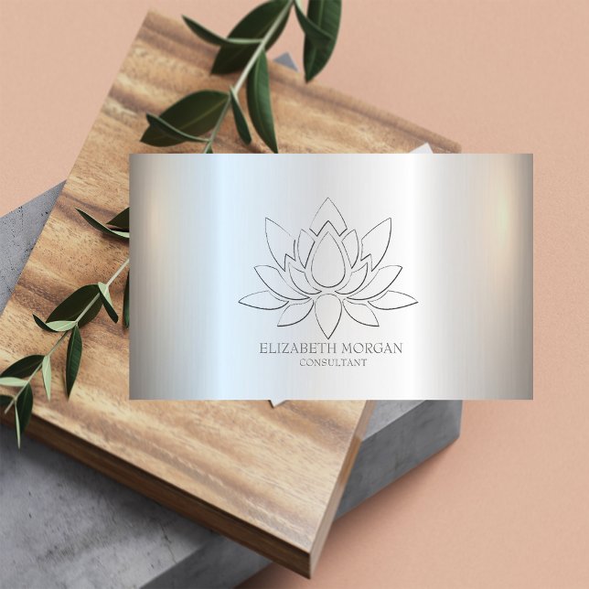 Modern Elegant Simple Lotus Silver Metallic Business Card (Creator Uploaded)