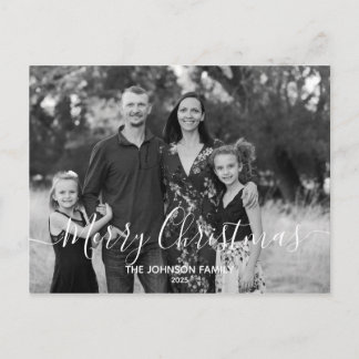 Modern Elegant Simple Merry Christmas with Photo Postcard