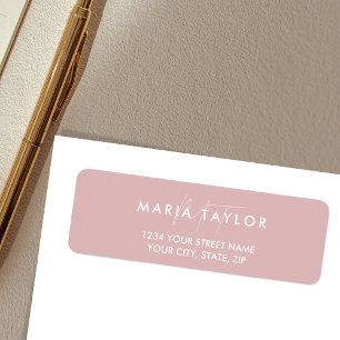 Modern Elegant Simple Monogram Stylish Blush Pink  Return Address Label