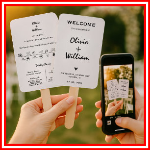 Modern Elegant Simple Order of Service Wedding Hand Fan