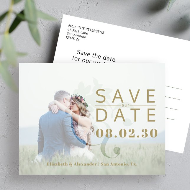 Modern elegant simple photo wedding save the date announcement postcard (Creator Uploaded)