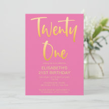 Modern Elegant Simple Pink 21ST Birthday Party