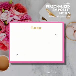 Modern Elegant Simple Pink Border Gold Retro   Post-it Notes