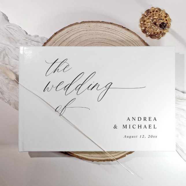 Modern Elegant Simple Romantic Minimalist Wedding Guest Book (Personalized guest book in modern romantic calligraphy. Custom wedding guest book.)