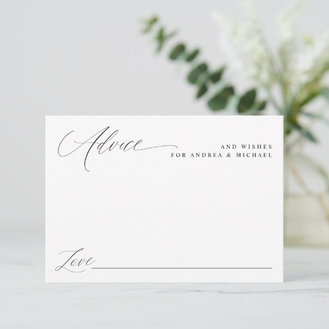 Modern Elegant Simple Romantic Wedding Advice Card (Standing Front)