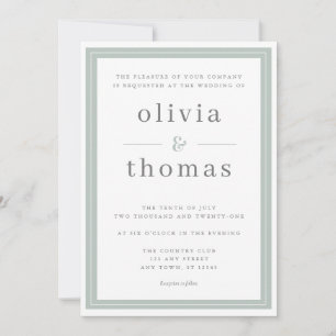 Modern Elegant Simple Sage Green Border Wedding Invitation